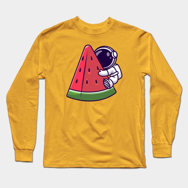 Cute Astronaut Hug Watermelon Cartoon Long Sleeve T-Shirt by Catalyst Labs